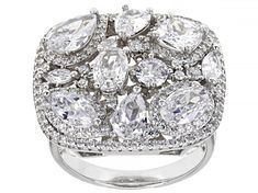 Bella Luce® white diamond simulant 6.34ctw round, marquise, oval, pear, and square cushion, rhodium over sterling silver ring. Measures approximately 0.88"L x 0.75"W and is not sizeable. The diamond equivalent weight is 3.83ctw. Jtv Jewelry, Diamond Simulant, White Diamond, Sterling Silver Ring, Silver Ring, Sterling Silver Rings, Cubic Zirconia, Pear, Silver Rings