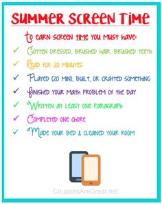 the summer screen time poster is shown with text on it and an image of a cell phone