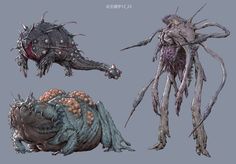 three different types of monster like creatures