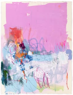 an abstract painting with pink and blue colors