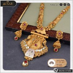 Gold Necklace Set With Earrings, Long Sets Gold Jewellery, Bell Tattoo, Bengali Jewellery, Rajasthani Bride, Bridal Jewellery Earrings, Necklace Set With Earrings, Mangalsutra Design