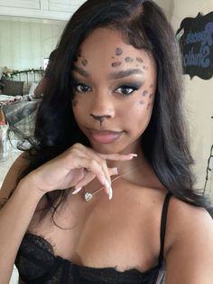 cheetah leopard print makeup halloween Leopard Makeup Halloween, Cheetah Halloween Costume, Cheetah Makeup, Cat Halloween Makeup, Good Makeup, Cat Makeup Halloween, Classy Halloween Costumes