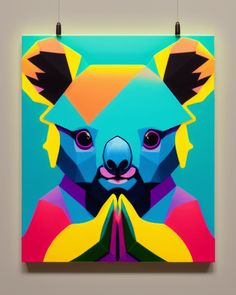 an abstract painting of a koala bear with bright colors on it's face