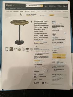 the table is on top of an amazon listing page