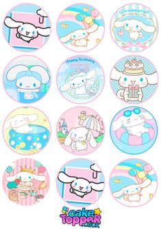 some stickers with cartoon animals on them in pink and blue colors, one has an umbrella