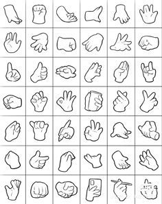 the hand gestures are drawn in black and white on a square grid with squares around them