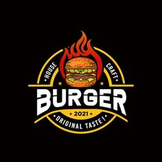 the burger logo is shown on a black background