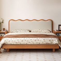 Elegant and smart retro Yunmeng North American FAS grade cherry wood | smooth wavy bedside | wear-resistant technical cloth Suspended soft bed Wooden Frame Bed, Wood Bed Frame Without Headboard, Vintage Bed Wood, Vintage Wood Bed, Wooden Vintage Bed, Retro Bedding, Wood Bed, Wooden Bed Frame, Wood Slotted Bed Frame