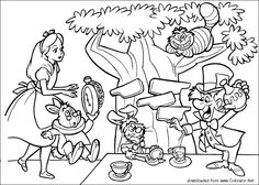 alice and the wonderland tea party coloring page for kids to print out, color in