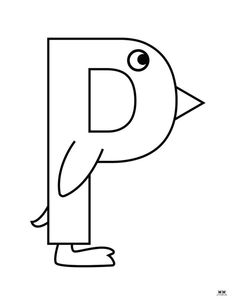 the letter p is for bird coloring page with an image of a bird on it's head