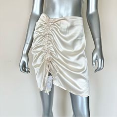 Nwt!!! Commense Skirt Size M New Condition With Tags , Pls See Photos For Measurements. Atlas Material . High Waist Cream Skirt For Summer, Elegant Short Skirt For Parties, Elegant White Ruched Bottoms, Fitted Cream Asymmetrical Skirt, Cream Fitted Asymmetrical Skirt, White Asymmetrical Ruched Skirt, White Ruched Asymmetrical Skirt, Elegant Ruched Skirt For Day Out, Elegant Ruched Mini Skirt