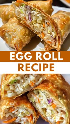 an egg roll is cut in half on a plate