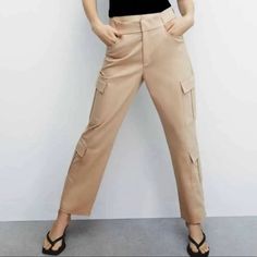 Brand New Zara Cargo Trouser Pants In Khaki/Beige Brand New With Tags Zara Casual Ankle-length Cargo Pants, Casual Zara Ankle-length Cargo Pants, Beige Ankle-length Cargo Pants For Work, Beige Cargo Style Bottoms, Beige Cargo Workwear Pants, Beige Cargo Long Pants, Beige Cargo Style Bottoms For Work, Beige Cargo Pants For Work, Beige Cargo Style Work Pants