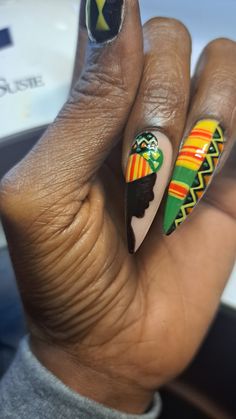 African nail art Black History nails African Nail Designs, Juneteenth Nail Design, African Nail Art, Juneteenth Nails, African Nails, Jamaica Nails, Nail Art Black, African Head Wraps, Nail Stuff