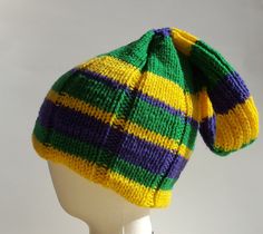 Mardi Gras Hand Knit Klein Bottle Hat by twistedfate on Etsy Klein Bottle, Twisted Fate, Be The One, Head Covering, The Real World, Mardi Gras, Doctor Who, Hand Knitting, Knitted Hats