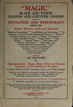 an old book with black and white text on the front cover that reads magic charms and counter chains, division and demoonology