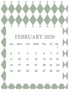 a calendar for the month of feb on a white background with green and gray squares