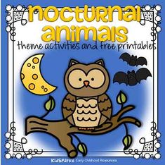 an owl sitting on a tree branch with the moon in the sky behind it and text that reads, nocturnnal animals