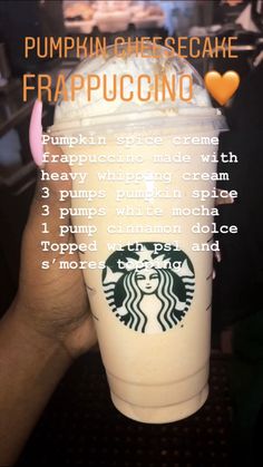 someone holding up a starbucks frapuccino drink with information about the recipe and ingredients