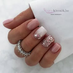 Short Square Nails With Glitter, Square Nails With Glitter, Nails Rose Gold, Nails Short Acrylic, Fairy Glitter, Amazing 3d Tattoos, Nails Rose, Engagement Nails, Gel Toe Nails