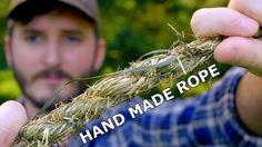 a man holding up some kind of plant with the words hand made rope in front of him