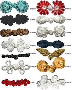 several different types of hair clips with bows and ribbons on them, all in various colors