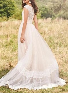 Tulle Lace A-line V-neck Cap Sleeves Rustic Wedding Dresses Bridal Gown Floral Print Wedding Dress, Wedding Dresses Near Me, Black Wedding Dress Gothic, Wedding Gown Backless, Bridal Cap, Lillian West, Wedding Inspirasi, Bride Fashion, Rustic Wedding Dresses