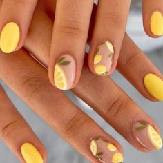 Lemon Nails, Yellow Nails Design, Nails Yellow, Short Fake Nails, Summery Nails, Girls Nails, Yellow Nails, Stick On Nails, May 1