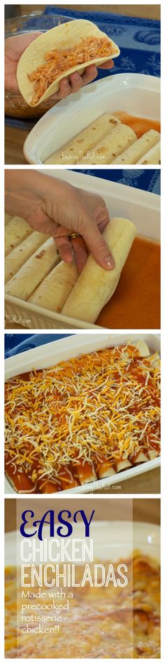 the instructions for how to make an easy enchiladas recipe are shown here