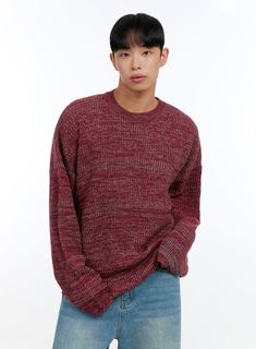 Product Detail Style : Casual Occasion : Back to school Type : Men Material : Acrylic, Knit Sleeve : Long sleeve Neck : Round neck Fit : Loose fit Acrylic100 Color : Dark red, Beige, Black Made in Korea Model Size Model is wearing size M/L and the color Dark red. Height : 5'9" | 176cm / Top : M / Bottom : L (30 inch) .prddescription table, .prddescription td, .prddescription th { border : 1px solid black; border-collapse : collapse; padding: 10px; } Size(Inch) Size Shoulder Bust Sleeve Length Ar Men’s Red Sweater Outfit, Low Rise Jeans Bootcut, Festival Trends, Knit Sleeve, Prom Girl, Round Neck Sweaters, Prom Outfits, Fashion Korean, Plus Size Jeans