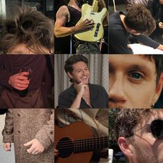 a collage of photos with various people and guitars in them, including a man wearing sunglasses