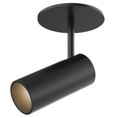 an overhead track light with a black finish on the bottom and a brown spot in the middle