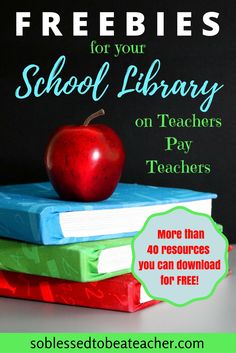 three books stacked on top of each other with the title freebies for your school library on teachers pay teachers