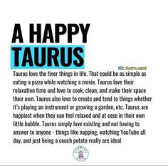 a happy taurus poem with the caption in black and blue on white background