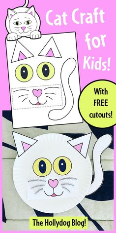 a paper plate that has a cat on top of it and the words, craft for kids with free cutouts