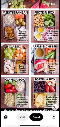 an iphone screen showing the different types of food in their lunchboxes and what they are