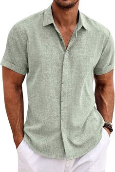 COOFANDY Men's Linen Shirts Short Sleeve Casual Shirts Button Down Shirt for Men Beach Summer Wedding Shirt Beach Summer Wedding, Casual Beach Style, Wedding Shirt, Shirts Short Sleeve, Linen Shirts, Linen Shirt Men, Mens Linen, Wedding Shirts, Men Beach