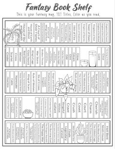 Tbr List Template, Fantasy Book Shelf, Bookshelf Journal, Fantasy Bookshelf, Genre Challenge, Book Checklist, Reading Journal Printable, Books Journal, Book Tok