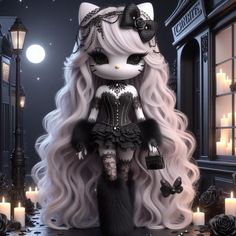 a very cute looking doll with long hair