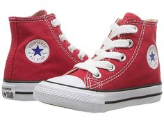 Converse Kids Chuck Taylor(r) All Star(r) Core Hi (Infant/Toddler) - Kids Shoes : Red : Lace your mini-me into tradition! Featuring a colorful canvas upper, rendered in an iconic high-top silhouette, the Converse Kids Chuck Taylor All Star Core Hi top sneaker will make their first steps timeless. A breathable canvas lining and cushioned footbed provide hours of comfort, while classic Chuck Taylor All Star hits like the toe cap, textured toe bumper, and the iconic Converse All Star rubber heel pa All Black Converse, Star Core, Design Your Own Shoes, Taylor R, Toddler Converse, Baby Converse, Red Converse, Black Converse, Kids Converse