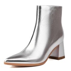 PRICES MAY VARY. Comfortable fit: with a heel height of 3"/7.5cm, these silver boots provide just enough lift while still allowing for all-day wearability Chic and stylish: these silver boots for women boast a trendy pointed toe that'll elevate any outfit，side zipper design easy to slip on and off. Eye-catching design: the silver PU leather and metallic finish make for a show-stopping look that's sure to turn heads,these metallic boots with pointed toe and chunky heel design. Dress occasion: whe Silver Kitten Heels, Silver Ankle Boots, Purple Outfit, Kitten Heel Boots, Metallic Boots, Silver Boots, Wedding Boots, Gogo Boots, Purple Outfits