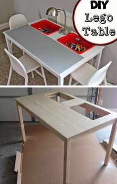 a table that has been made into a lego table with the words diy on it