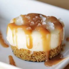 a dessert with caramel sauce and ice cream drizzled on top