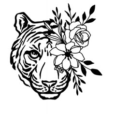 a tiger with flowers on its head