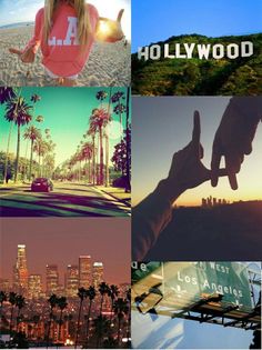 the collage shows images from hollywood, los angeles and palm trees in different colors