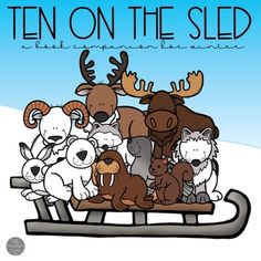 an image of a group of animals on a sled with the words ten on the sled