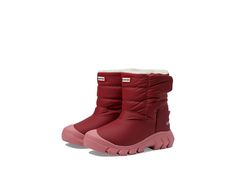 Hunter Kids Intrepid Snow Boot (Little Kid/Big Kid) - Kids Shoes : Vital Burgundy/Purring Pink : Verified vegan construction. Please note: Hunter Kids lists the UK size on all footwear. For example, if you order a US 10 Toddler the size printed on footwear and packaging will be a size 9. The primary materials that compose this product contain a minimum of 20 percent recycled content. Give a pampered cuddle to your feet by wearing Hunter Kids Intrepid Snow Boot. The boot features a rubber upper, Hunter Kids, Kids Snow Boots, Snow Boot, Boys Boots, Big Kid, Snow Boots, Big Kids, Kids Shoes