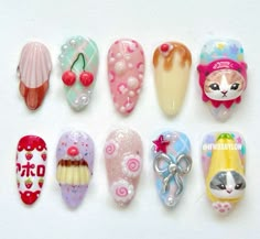 Mofusand Nails, Nail Art Cute Kawaii, Short Japanese Nails, Harajuku Nails, Cats Nails, Japan Nails, Japan Nail Art, Cute Kawaii Things