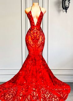 Prom Dress Mermaid, Red Mermaid, Halter Prom Dresses, Junior Prom, Mermaid Prom Dress, V Neck Prom Dresses, Dress With Sequins, Mermaid Sequin, Sequin Prom Dress