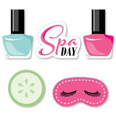 three nail polishes and a sleeping mask with the words spa day